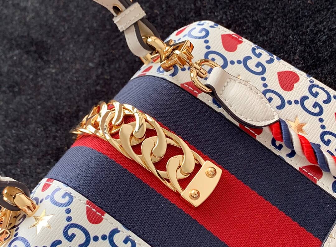 Gucci Sylvie Leather Mini Shoulder Bag Replica White Blue 470270