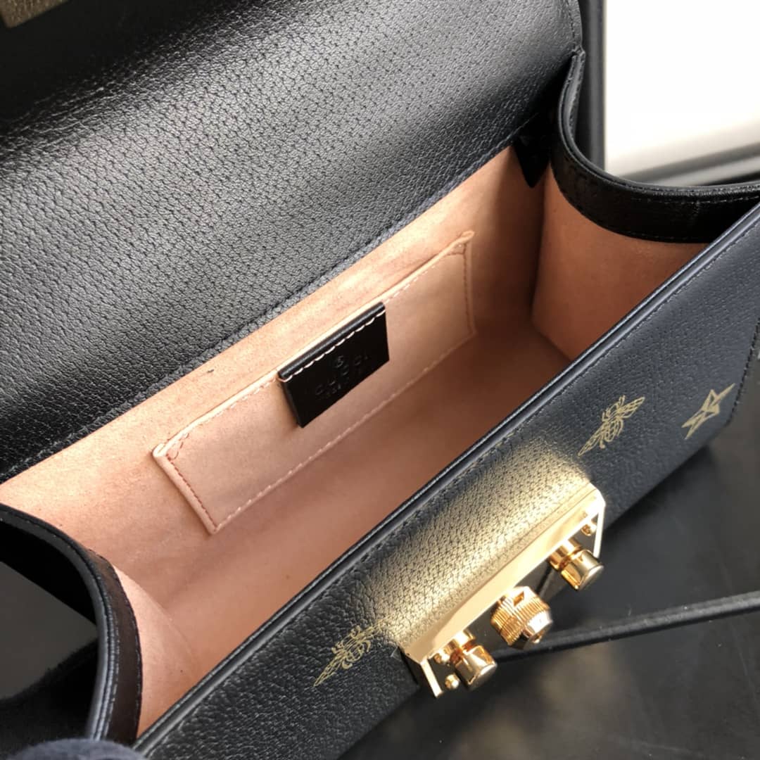Gucci Padlock Bee Star Small Shoulder Bag Replica Black 432182