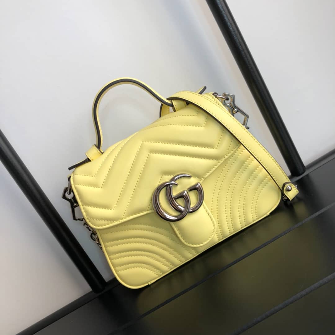 Gucci GG Marmont Mini Leather Top Handle Bag Replica Yellow 547260