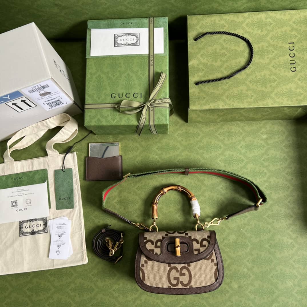 Gucci Small Jumbo GG Shoulder Bag With Bamboo Dark Coffee 675797 Replica