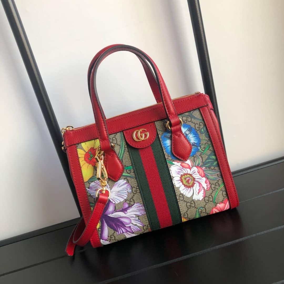 Gucci GG Supreme Ophidia Small Tote Shoulder Bag Replica Red 547551