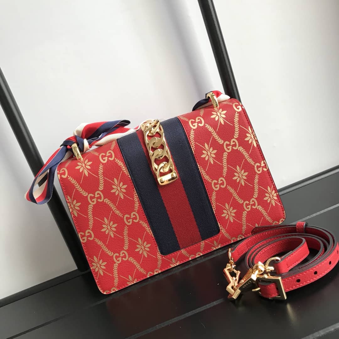 Gucci Sylvie Small Leather Shoulder Bag Replica Red 524405