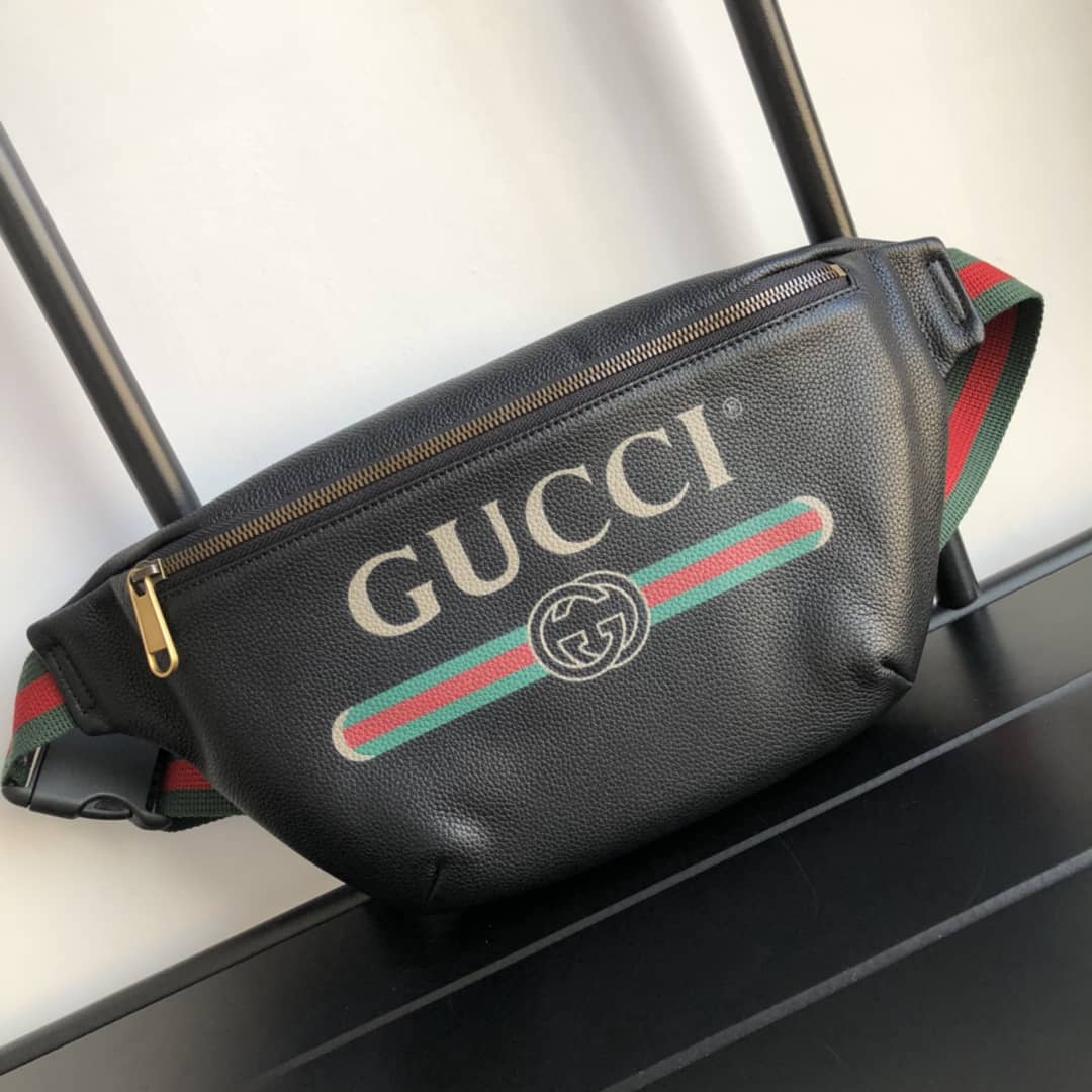 Gucci Print Leather Belt Waist Bum Bag Replica Black 493869