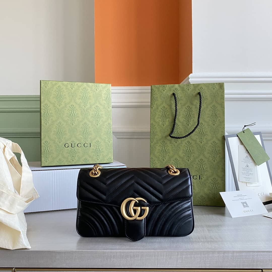 Gucci GG Marmont Matelasse Shoulder Bag Replica Black 443497