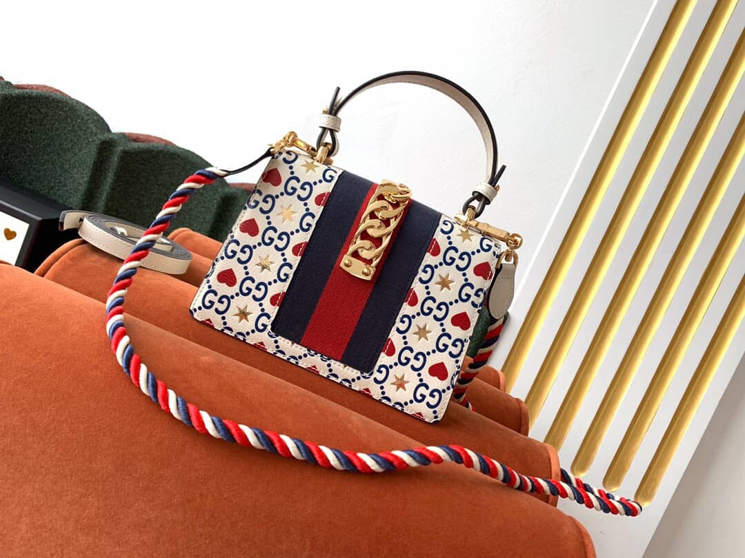 Gucci Sylvie Leather Mini Shoulder Bag Replica White Blue 470270