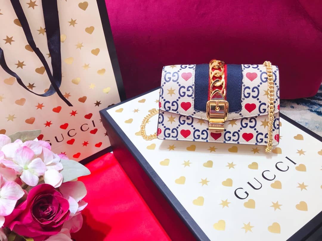 Gucci Sylvie Chain Printed Leather Super Mini Shoulder Bag Replica White 494646