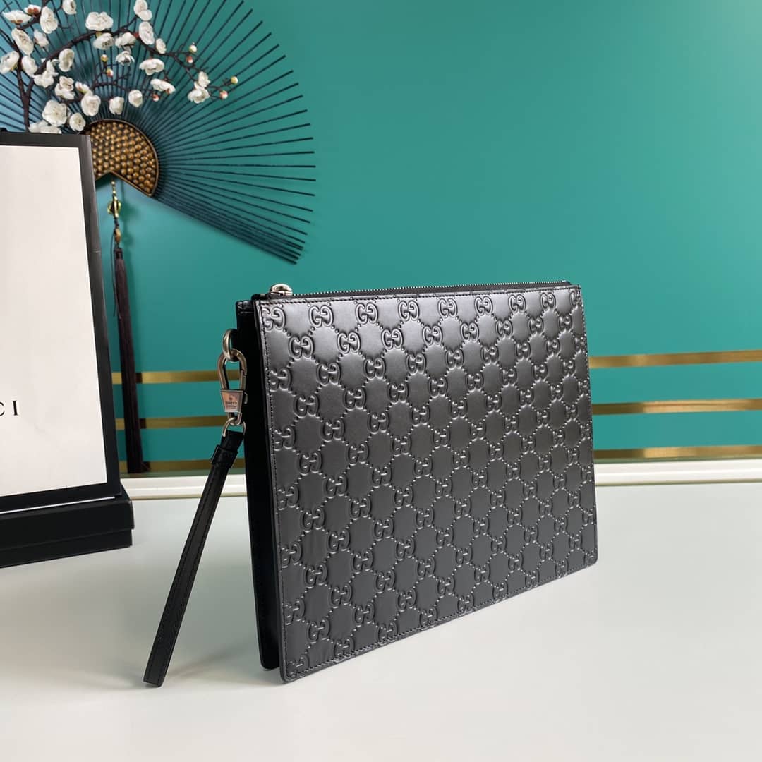 Gucci Embossed Logo Calf Leather Black Pouch 547074