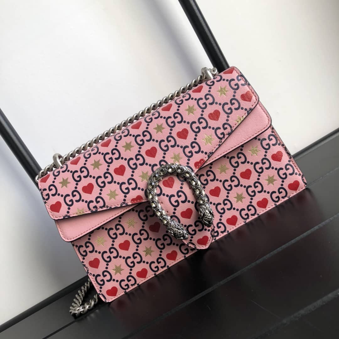 Gucci Dionysus Dupe GG Supreme Dionysus Chain Shoulder Bag Replica Pink 400249
