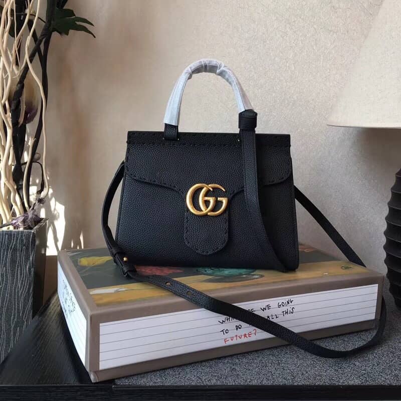 Gucci GG Marmont Leather Top Handle Replica Bag Black 421890