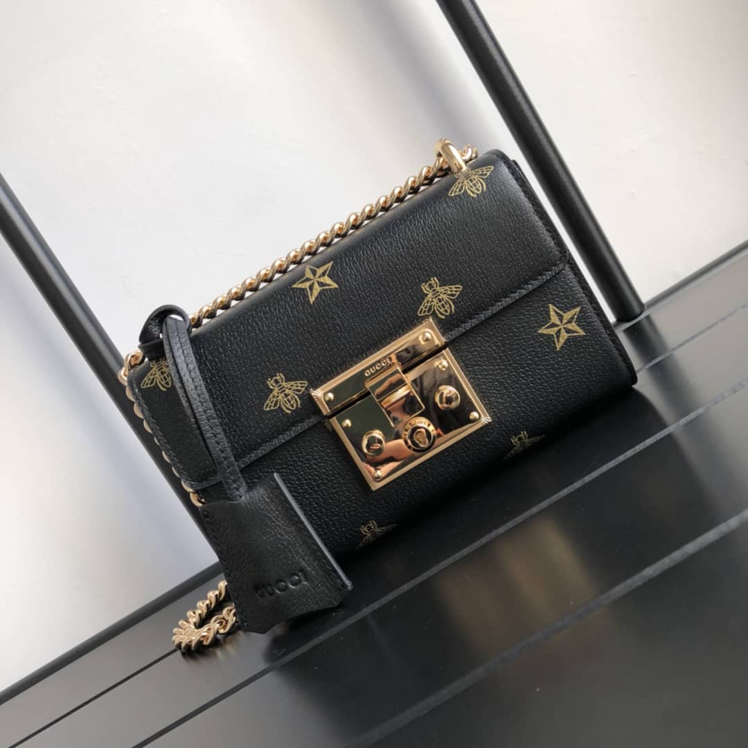 Gucci Padlock Bee Star Small Shoulder Bag Replica Black 432182