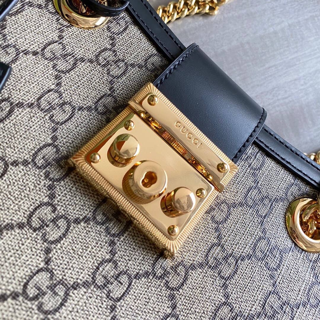 Gucci Padlock Small GG Supreme Canvas Shoulder Bag Replica Black 498156