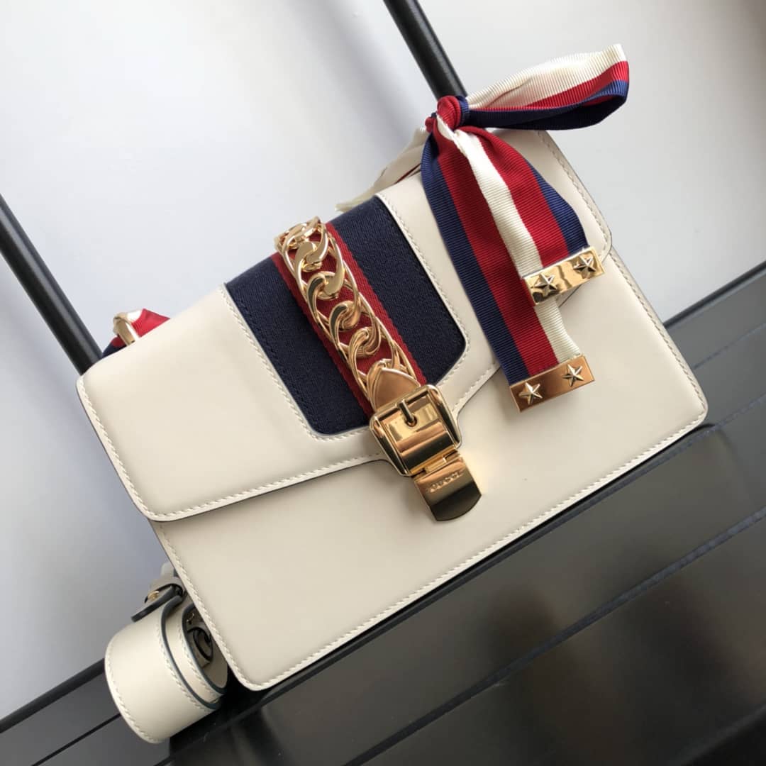 Gucci Sylvie Small Leather Shoulder Bag Replica White 421882