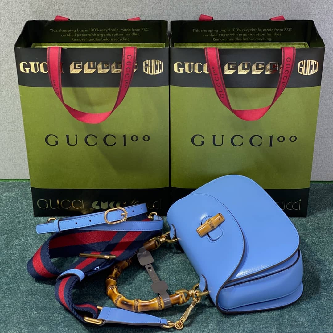 Gucci Bamboo 1947 Small Top Handle Bag 675797 Blue 675797 Replica