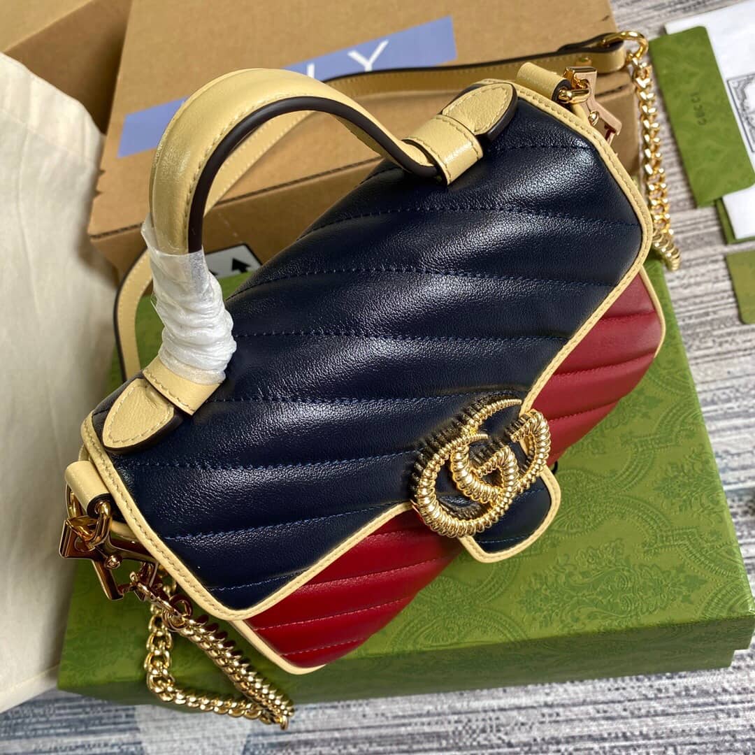 Gucci GG Marmont Mini Top Handle Bag Replica Red Blue 583571