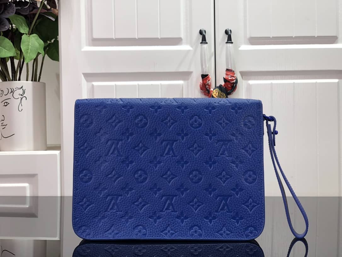Louis Vuitton S Lock A4 Monogram Taurillon Cowhide Leather Pouch Replica Blue M80582