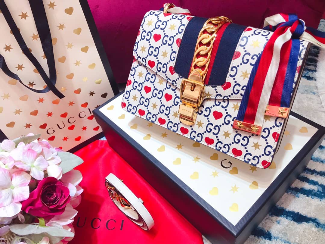 Gucci Sylvie Small Leather Shoulder Bag Replica White Blue 421882