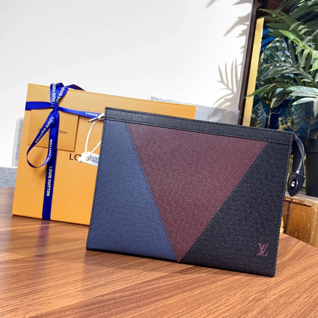 Louis Vuitton Pochette Voyage MM Taiga Leather Replica Blue Red Black M30718