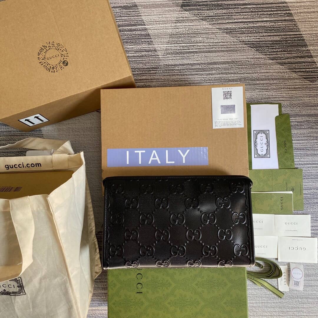 Gucci GG Leather Embossed Cosmetic Case Replica Black 625568