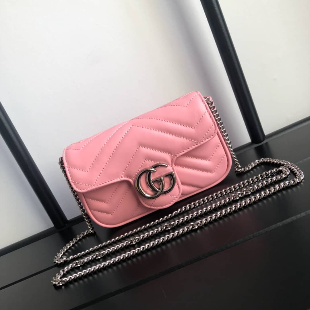 Gucci GG Marmont Matelasse Leather Mini Shoulder Bag Replica Pink 476433