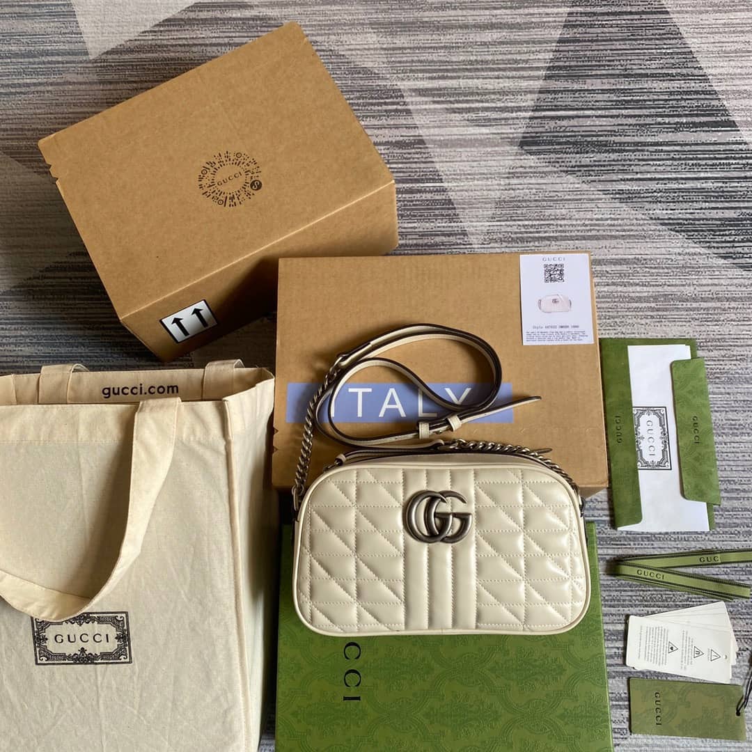 Gucci Handbag Dupes GG Marmont Small Shoulder Handbag Camera Bag Replica White 447632
