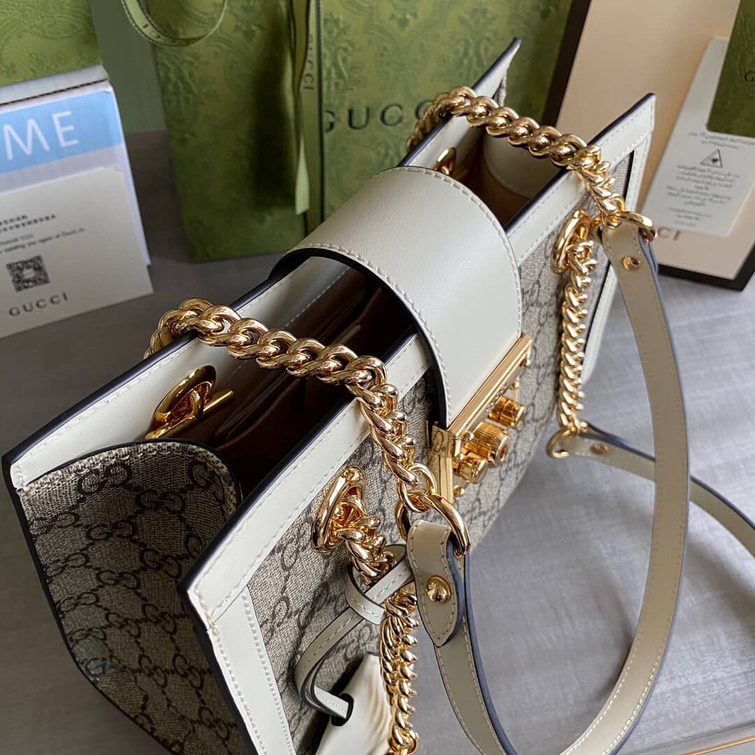Gucci Padlock Small GG Supreme Canvas Shoulder Bag Replica White 498156