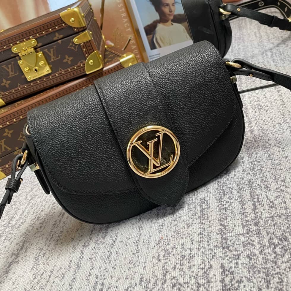 Louis Vuitton Pont 9 Soft MM Grained Calfskin Black M58967 Replica Crossbody Bag