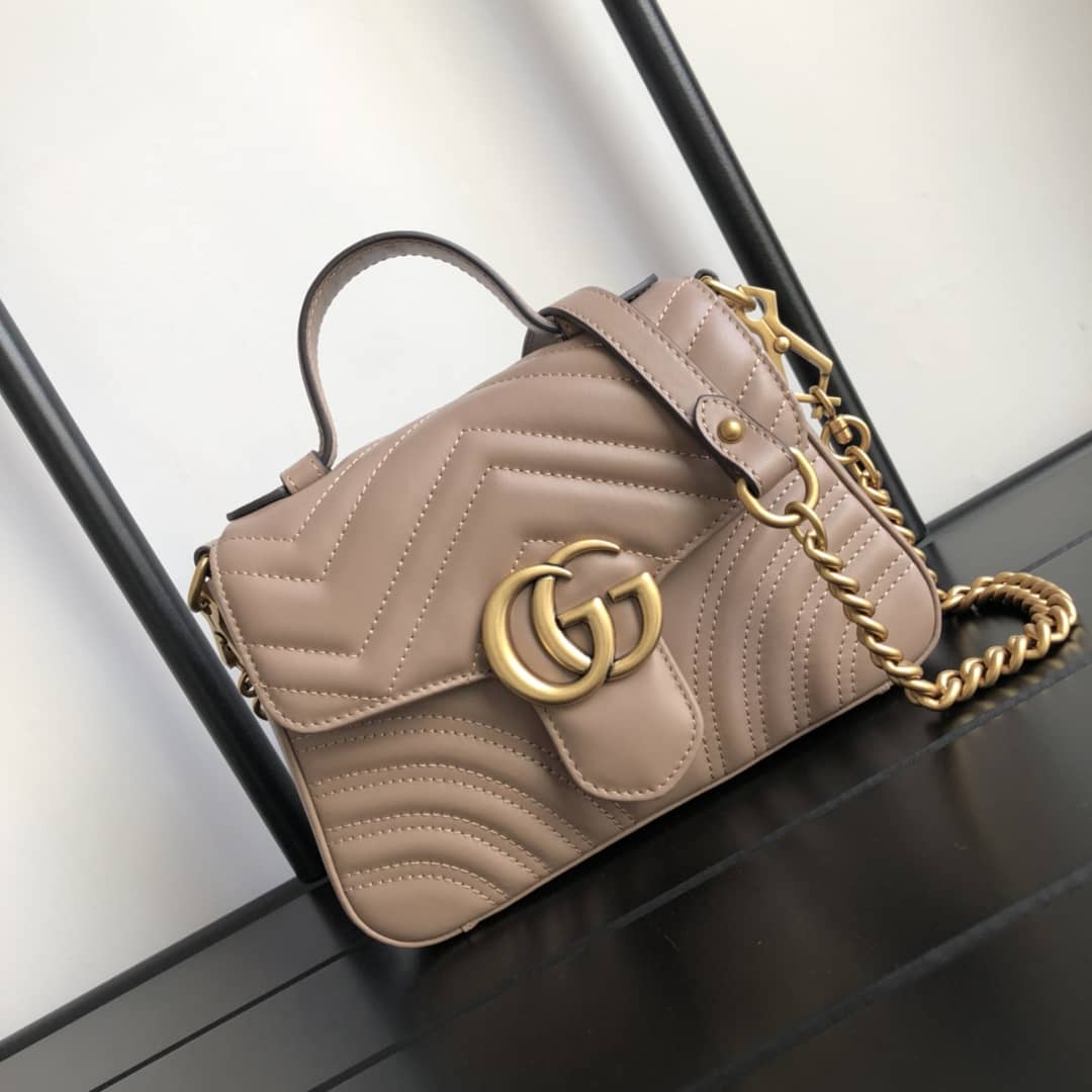 Gucci GG Marmont Mini Leather Top Handle Bag Replica Apricot 547260