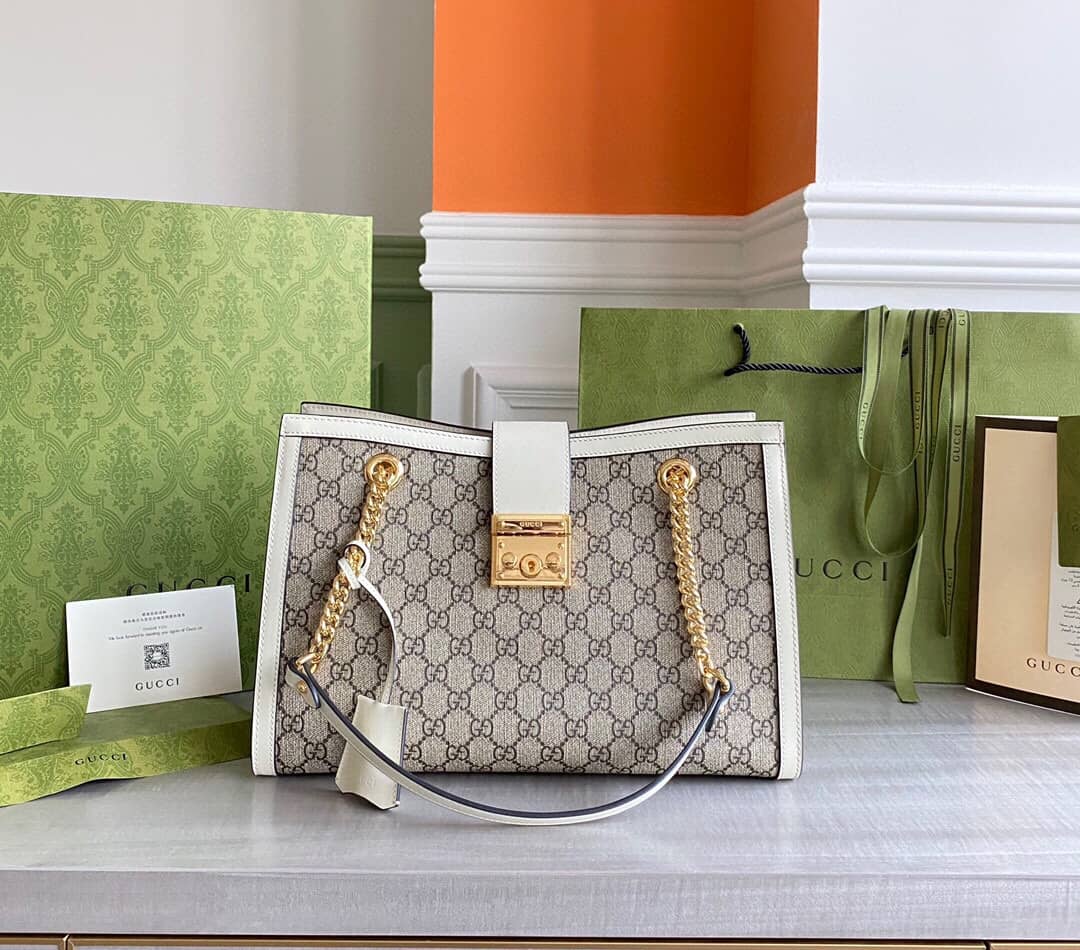 Gucci Padlock Medium GG Supreme Shoulder Bag Replica Gray White 479197