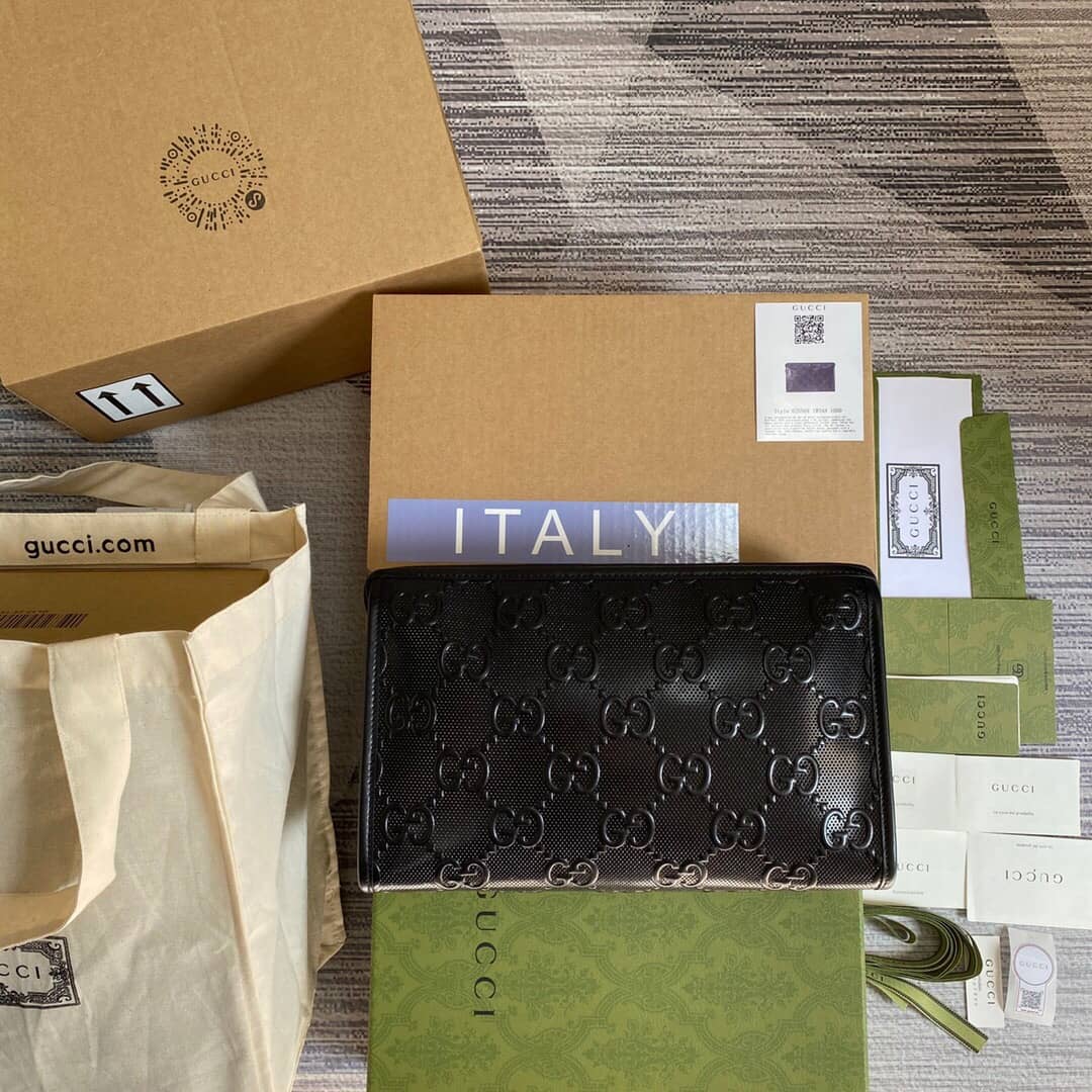 Gucci GG Leather Embossed Cosmetic Case Replica Black 625568