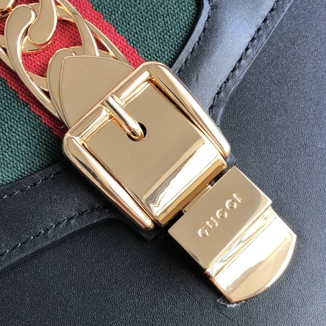 Gucci Sylvie Small Leather Shoulder Bag Replica Black 421882