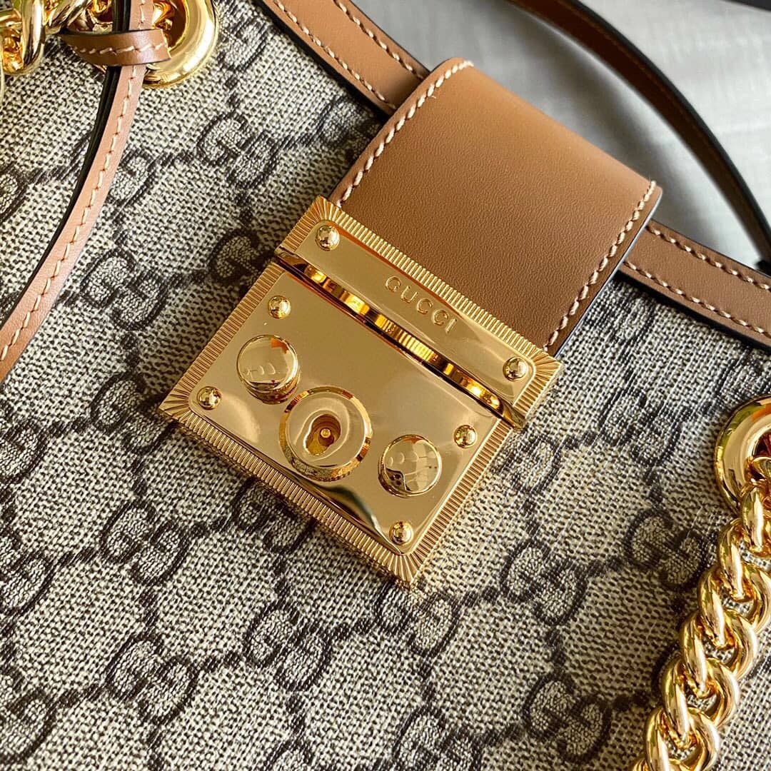 Gucci Padlock Small GG Supreme Canvas Shoulder Bag Replica Brown 498156