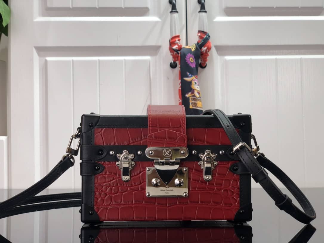 Louis Vuitton Petite Malle Brilliant Alligator Leather Replica Handbag Red N93817