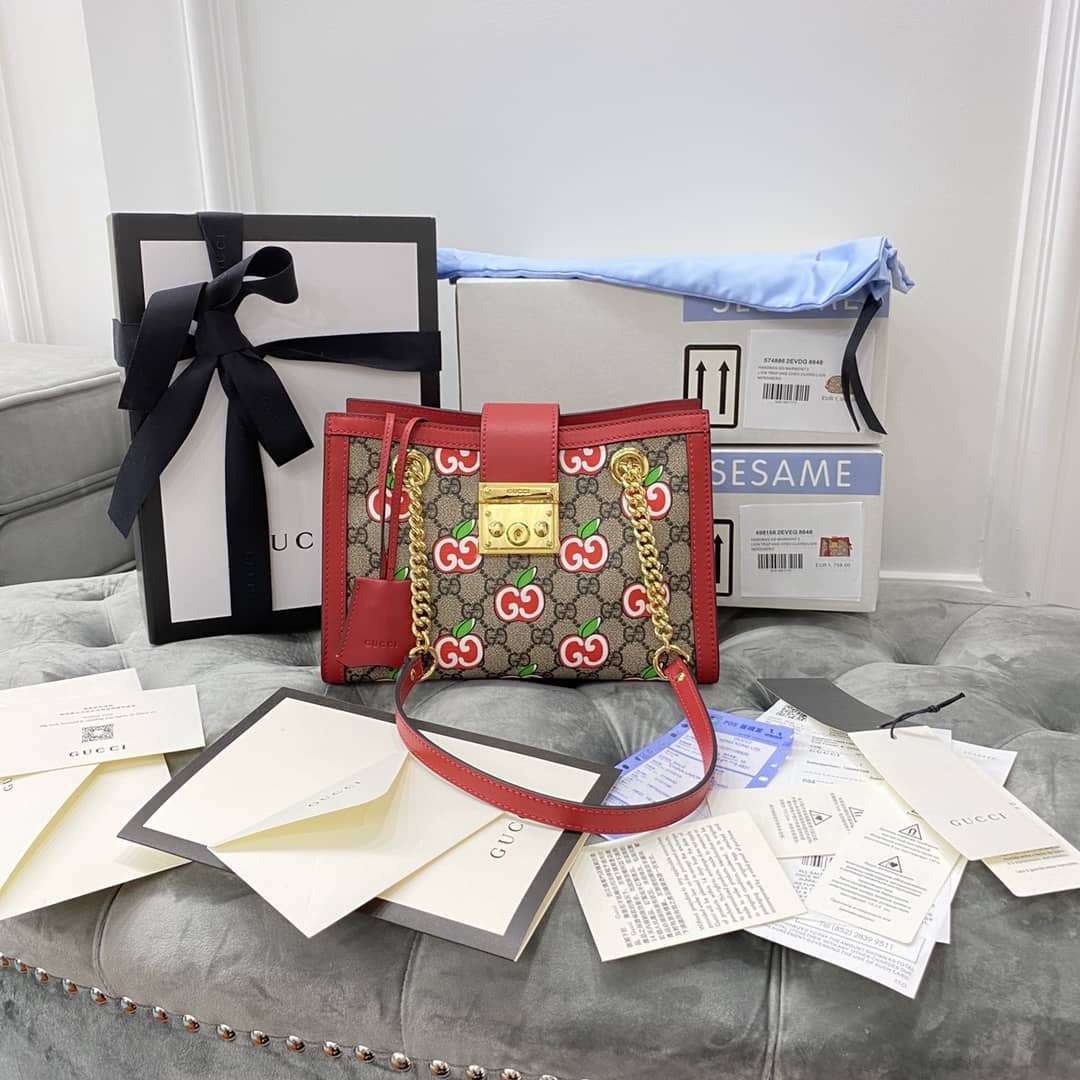 Gucci Padlock Small GG Supreme Canvas Shoulder Bag Replica Red 498156