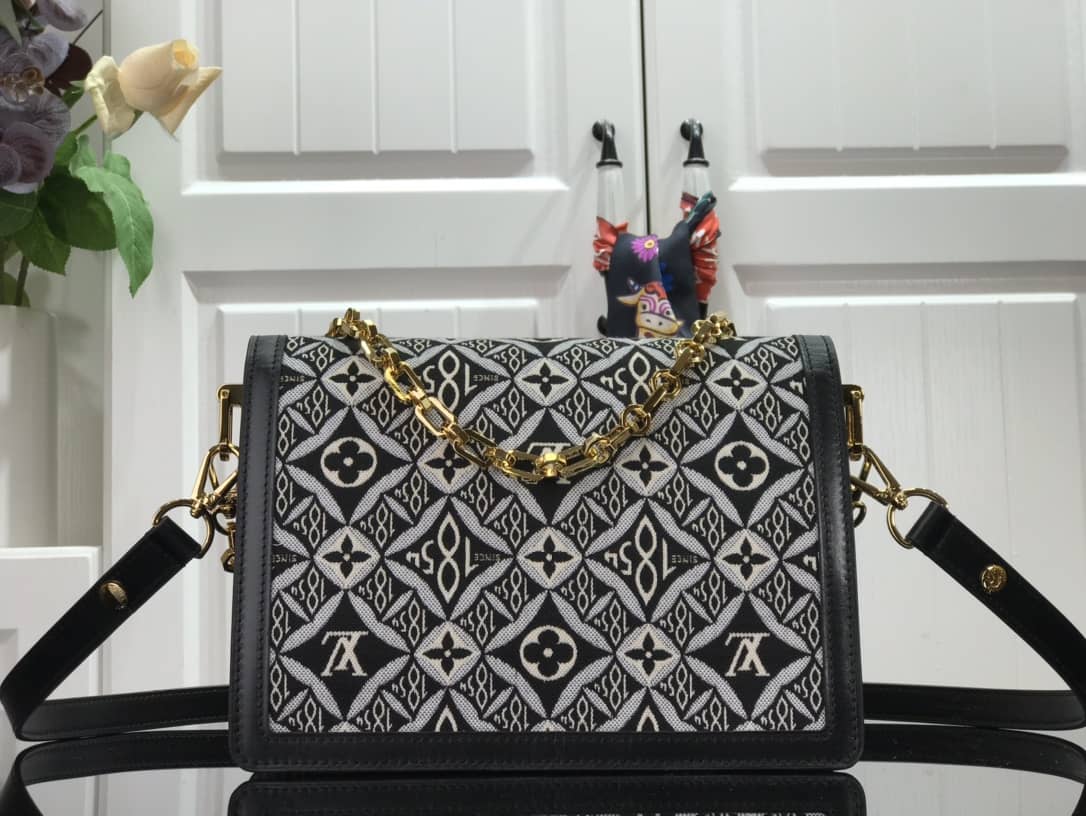 Louis Vuitton Since 1854 Jacquard Pattern Dauphine MM Replica Shoulder Bag Black M57211