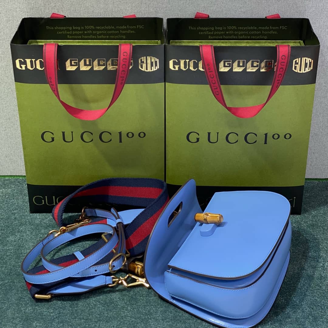 Gucci Bamboo 1947 Small Top Handle Bag 675797 Blue 675797 Replica