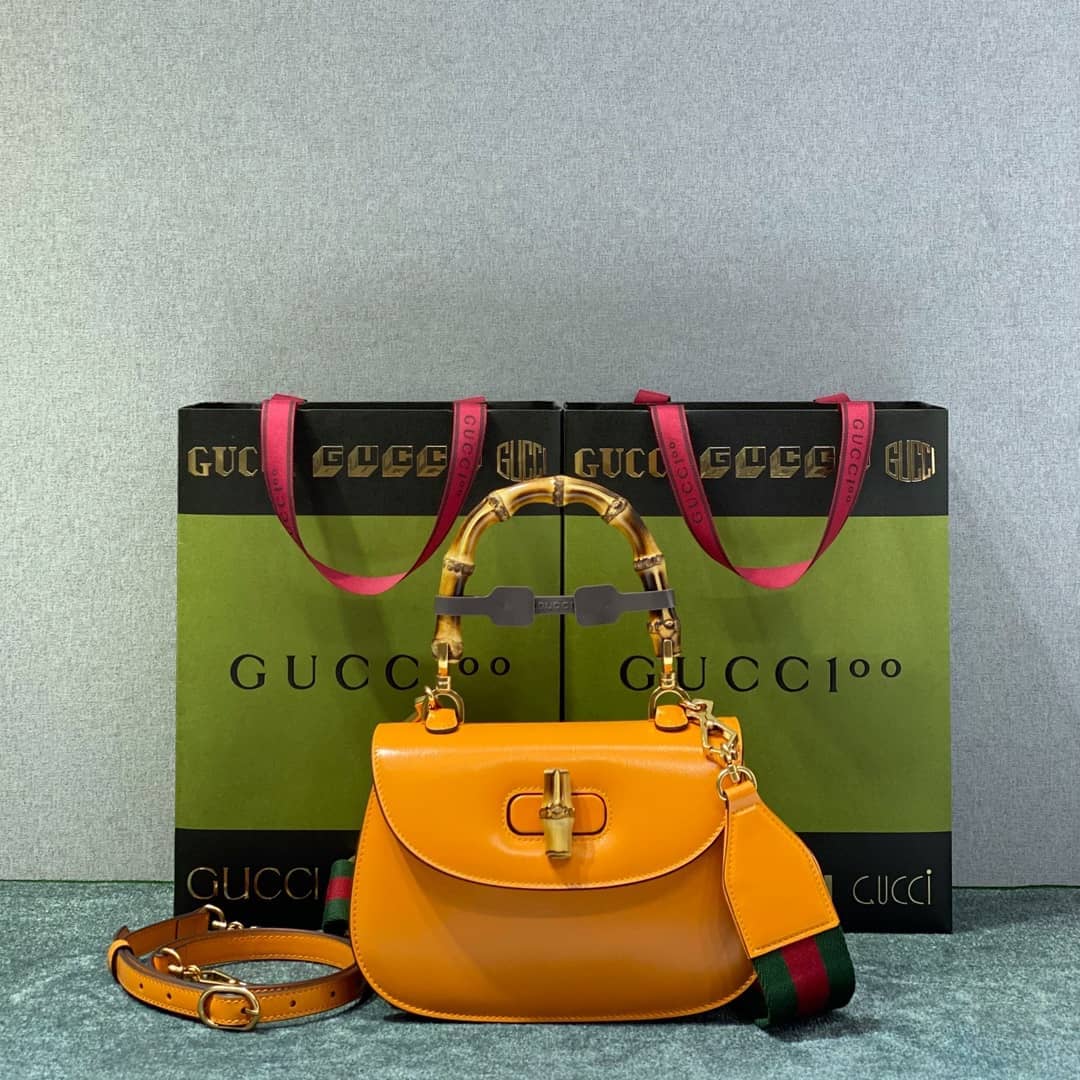Gucci Bamboo 1947 Small Top Handle Bag 675797 Orange Replica