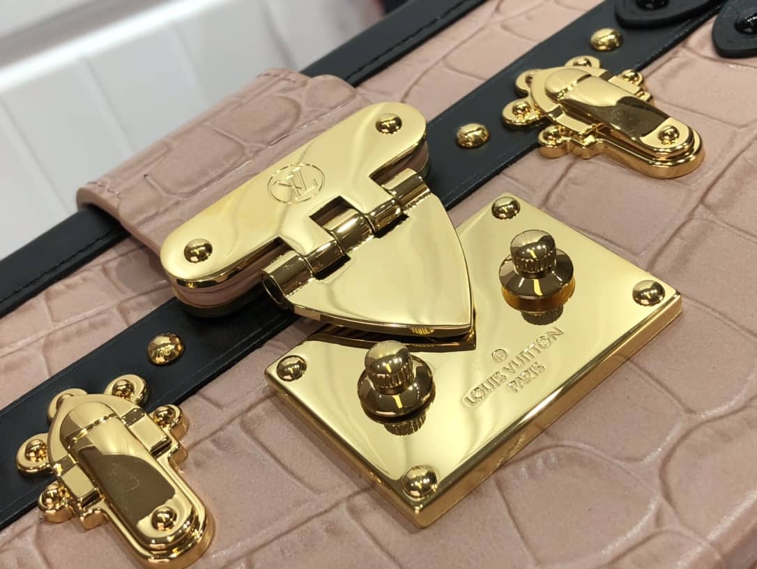 Louis Vuitton Petite Malle Brilliant Alligator Leather Replica Handbag Pink N93817