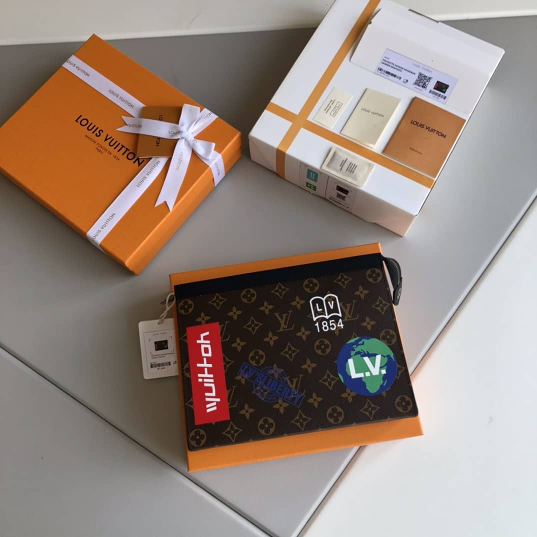 Louis Vuitton Monogram Eclipse Canvas Replica Pochette Voyage MM Brown M61692