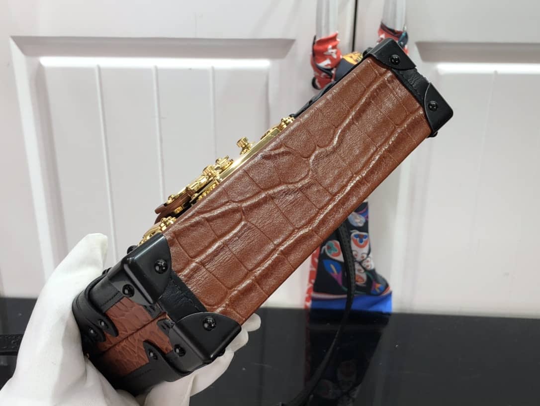 Louis Vuitton Petite Malle Brilliant Alligator Leather Replica Handbag Brown N93817