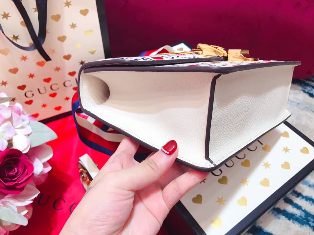 Gucci Sylvie Small Leather Shoulder Bag Replica White Blue 421882