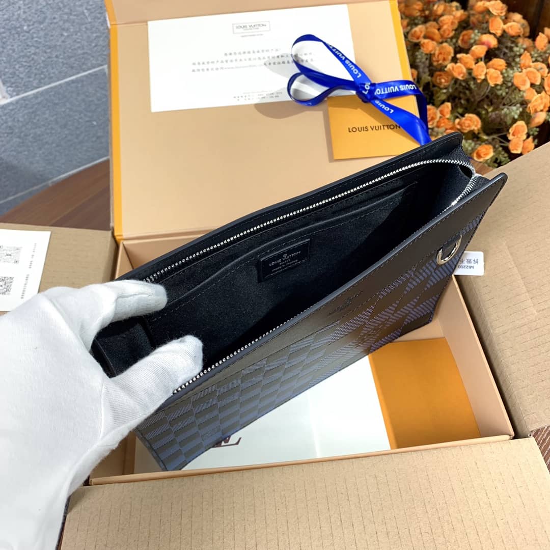 Louis Vuitton Damier Infini 3D Cowhide Leather Standing Pouch Replica Blue N60449