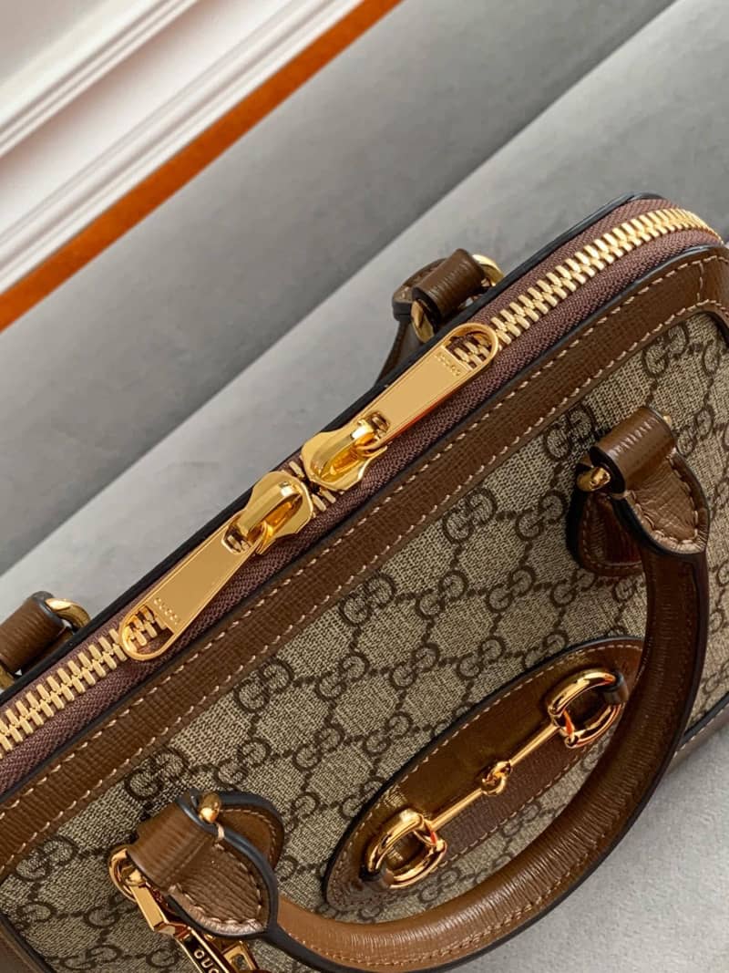 Gucci Horsebit Bag Dupe 1955 Small GG Supreme Grainy Leather Handle Bag Replica 621220(ColaReps)