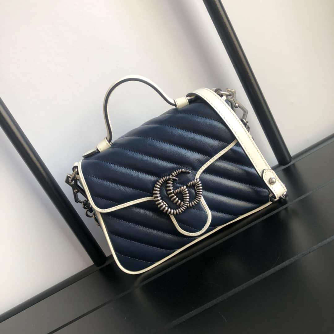 Gucci GG Marmont Mini Top Handle Bag Replica Blue 583571