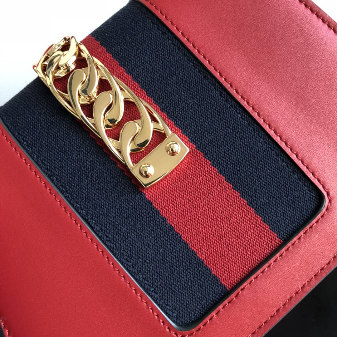 Gucci Sylvie Leather Mini Shoulder Bag Replica White Red 470270