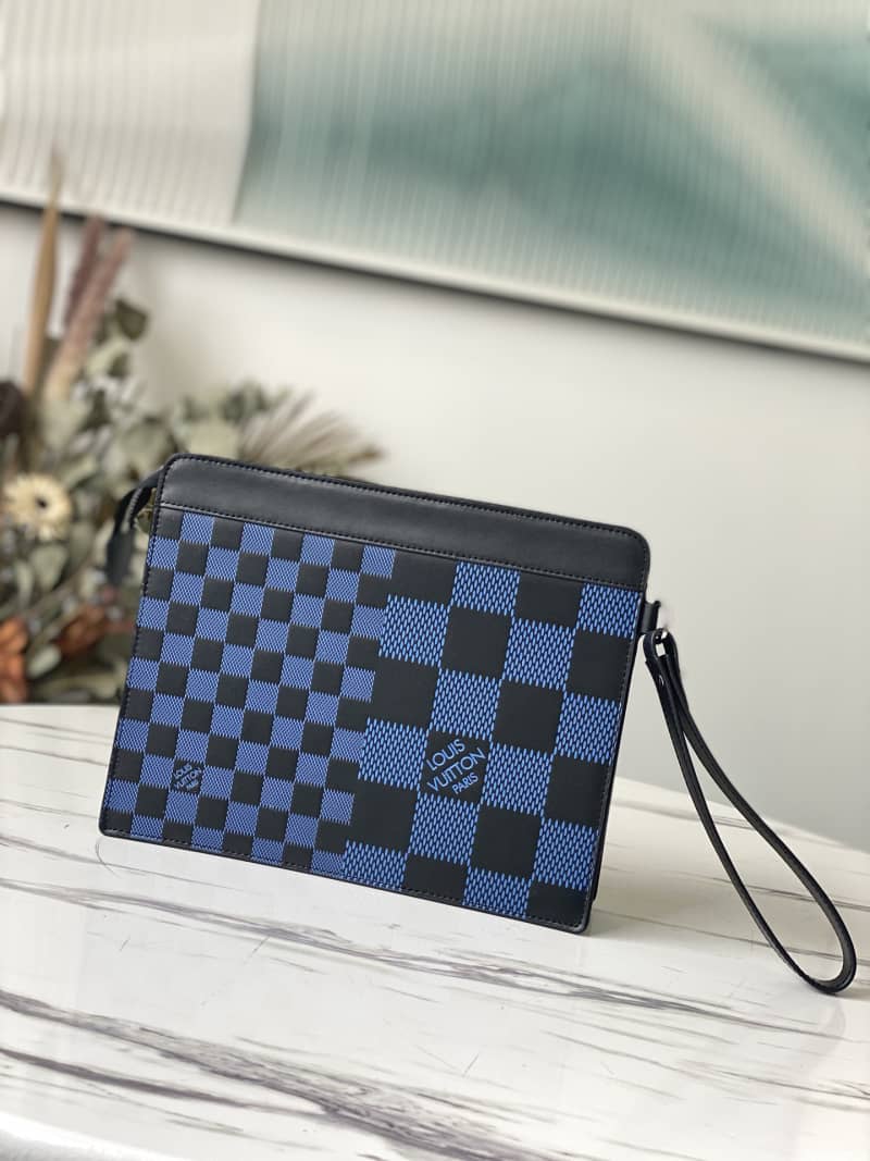 Louis Vuitton Damier 3D Cowhide Leather Standing Replica Pouch N60448