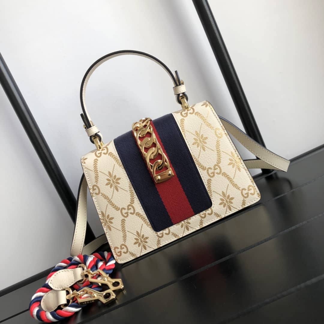 Gucci Sylvie Leather Mini Shoulder Bag Replica White Beige 470270