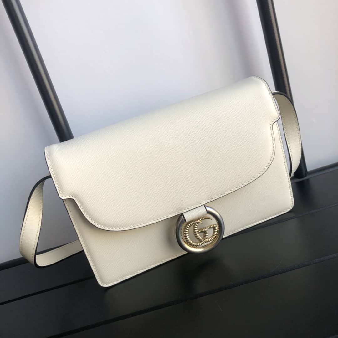 Gucci GG Ring Torchon Leather Shoulder Bag Replica White 589474