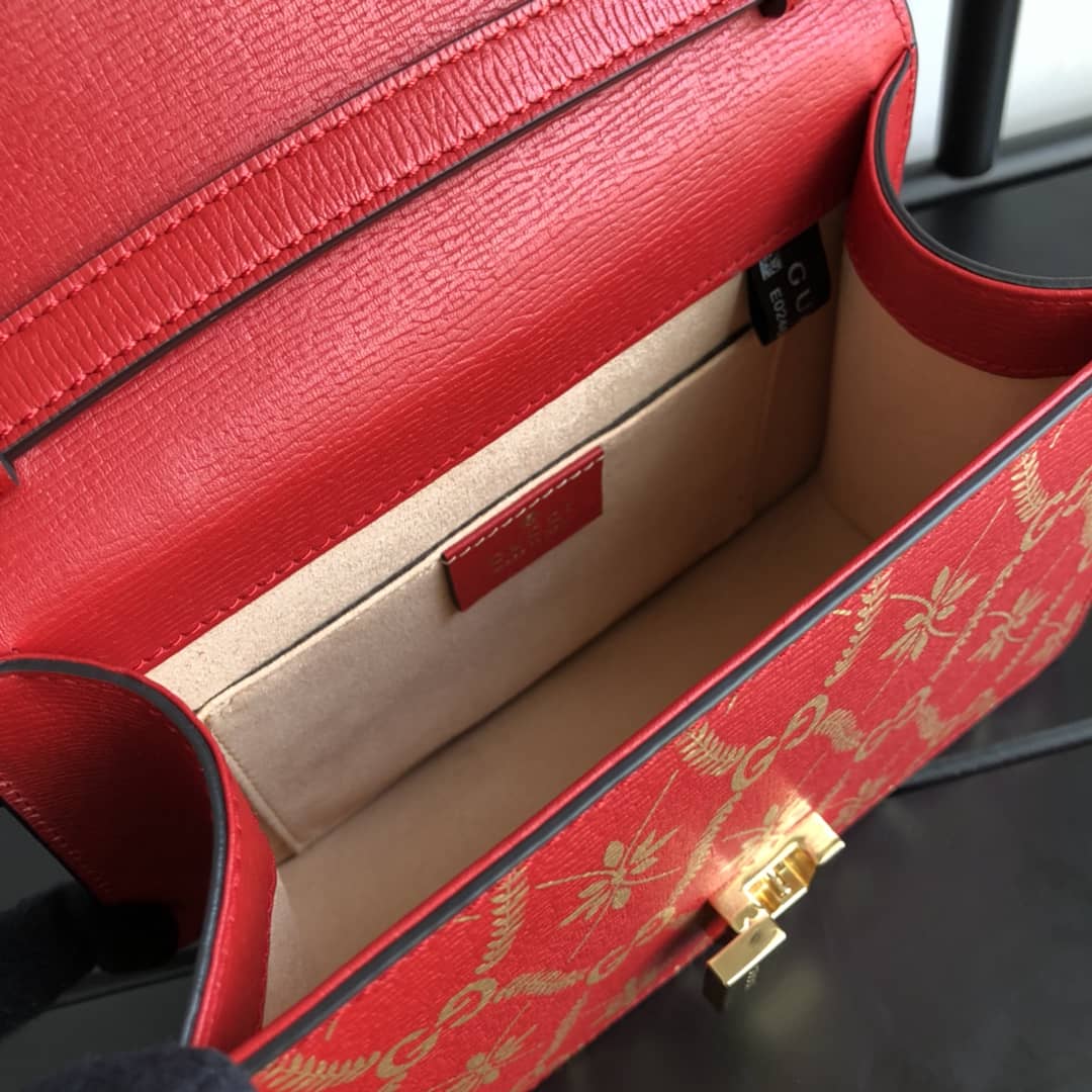 Gucci Sylvie Leather Mini Shoulder Bag Replica White Red 470270