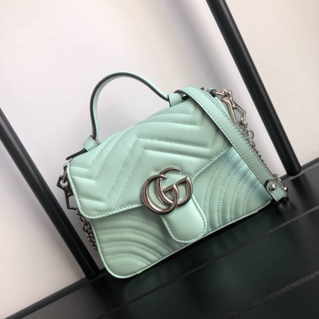 Gucci GG Marmont Mini Leather Top Handle Bag Replica Green 547260