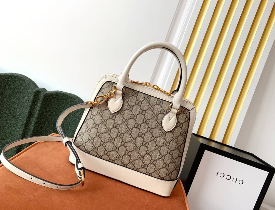 Gucci Horsebit Bag Dupe 1955 Small GG Supreme Grainy Leather Handle Bag Replica White 621220
